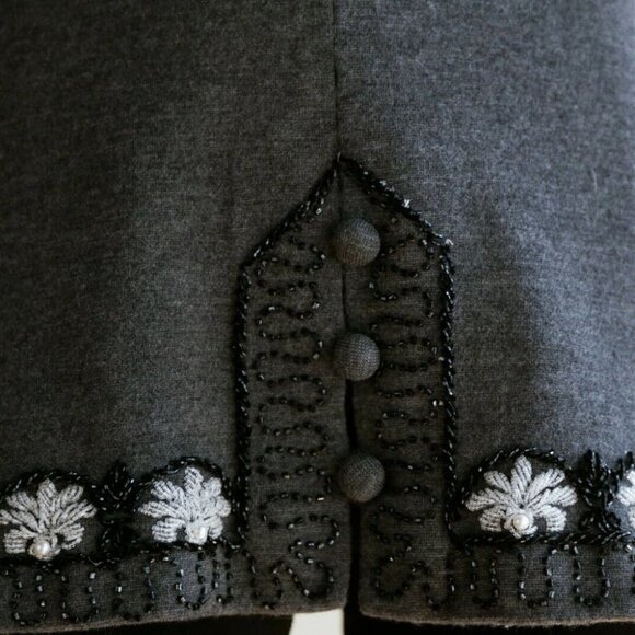 Vintage A line Wool Knit Beaded Floral Tunic  or Mini Dress XS/S - Picture 6 of 12